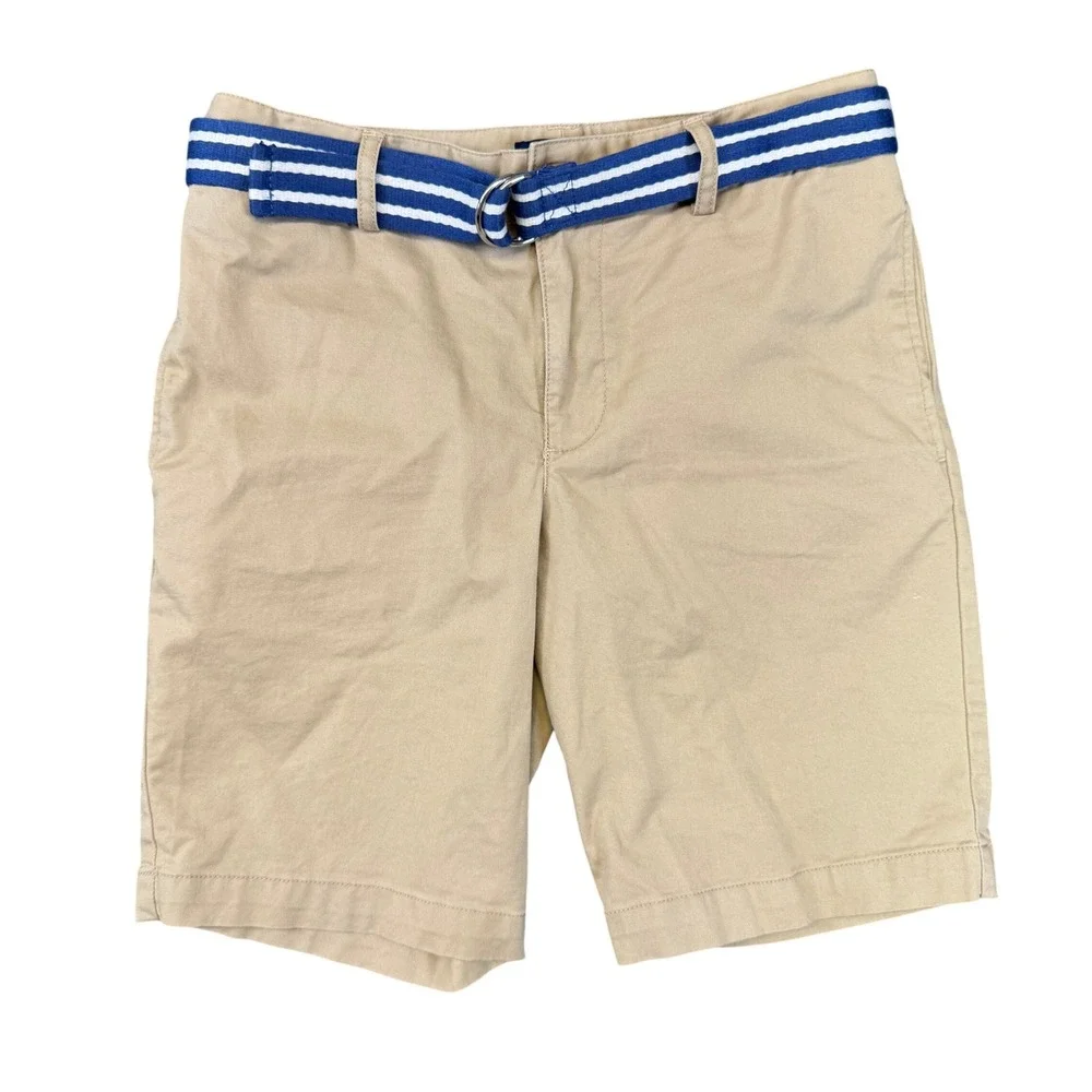 Polo Ralph Lauren Boys Khaki Chino Shorts Tan Belted Sz 14 Stretch Cotton Twill